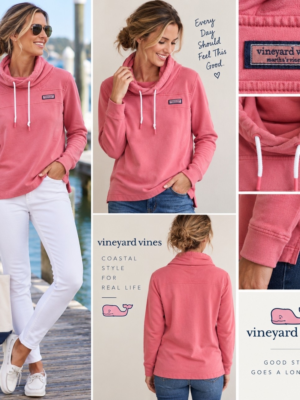 Vineyard Vines Women's Coral Cowl Neck Pullover
